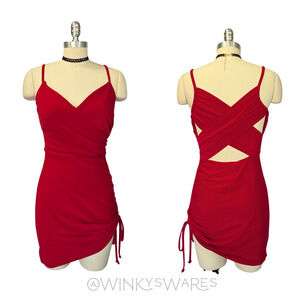 Vintage Y2K Morgan & Co Red Mini Dress Size 6 S Sleeveless HoCo Siren Ruched